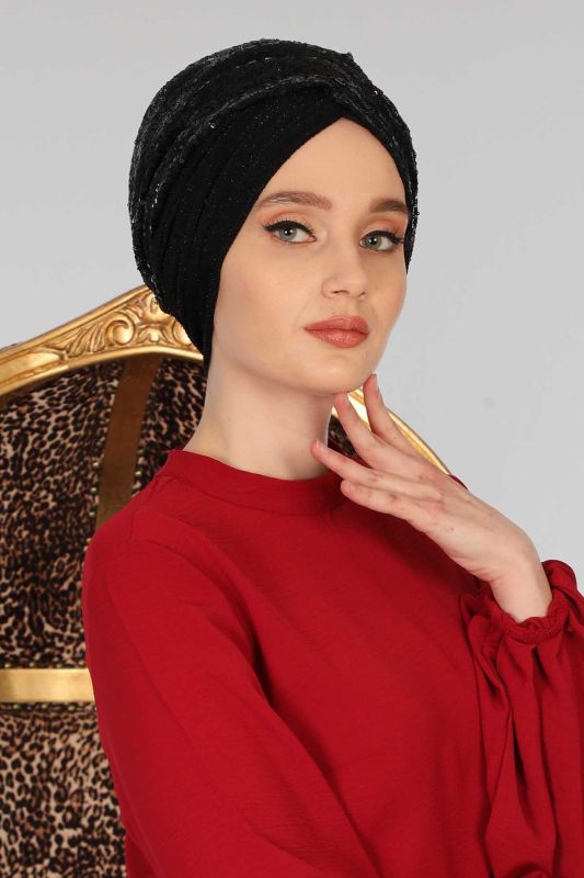 Hijab Bonnet Sequined,B-9PB2 Black - Buzzy - 3