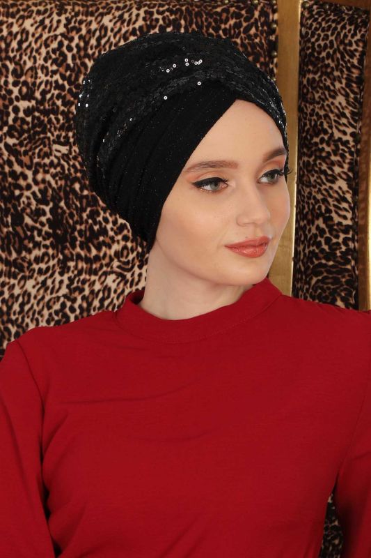 Hijab Bonnet Sequined,B-9PB2 Black - Buzzy - 4