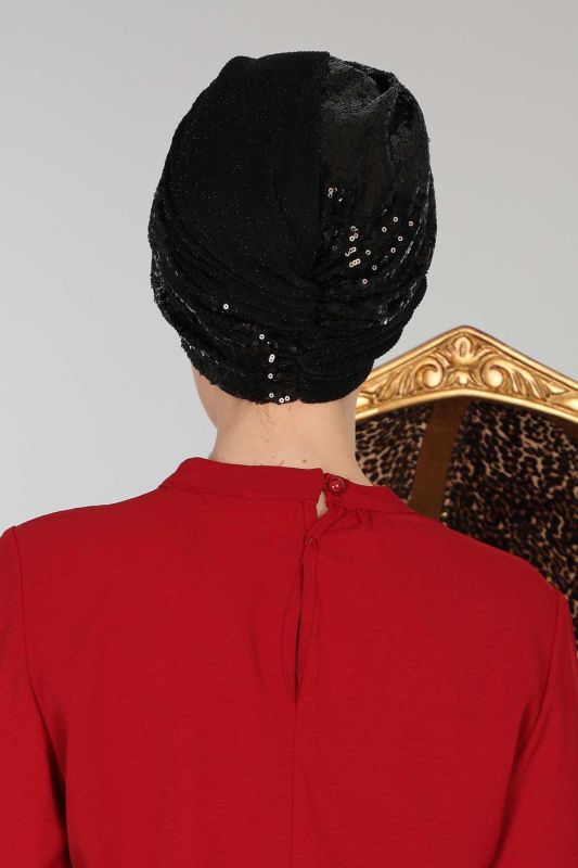 Hijab Bonnet Sequined,B-9PB2 Black - Buzzy - 5