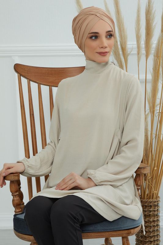 حجاب بونيه ب-9 قهوة باللبن - 4