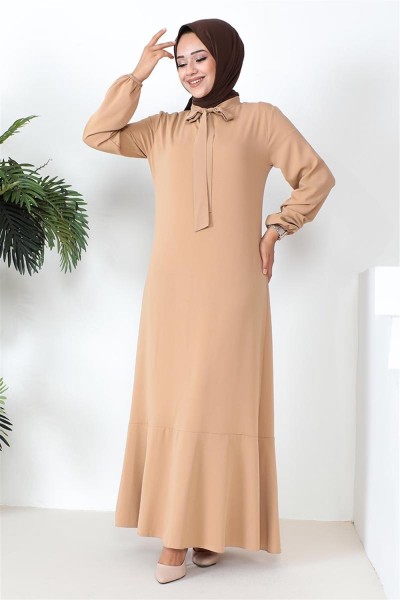 Tesettür Model Elbise VİZON - Thumbnail