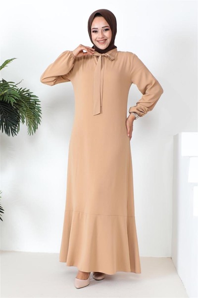 Tesettür Model Elbise VİZON - Thumbnail