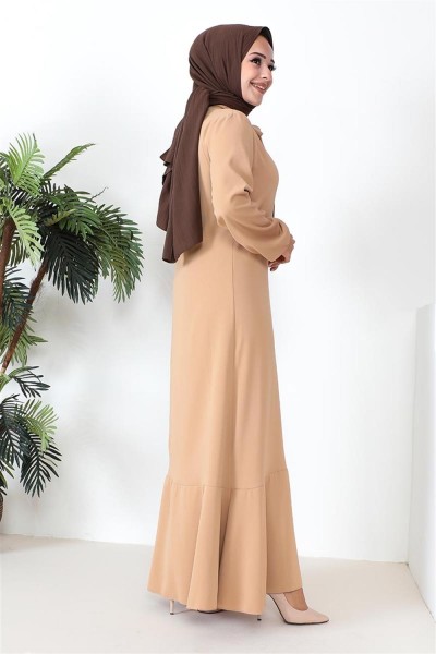 Tesettür Model Elbise VİZON - Thumbnail