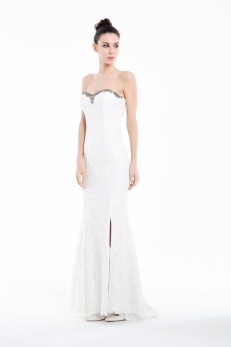 Moda Çizgi - Uzun Beyaz Abiye Elbise N48175