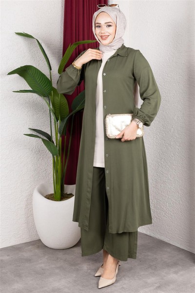 Uzun Tesettür Takım HAKİ - Thumbnail