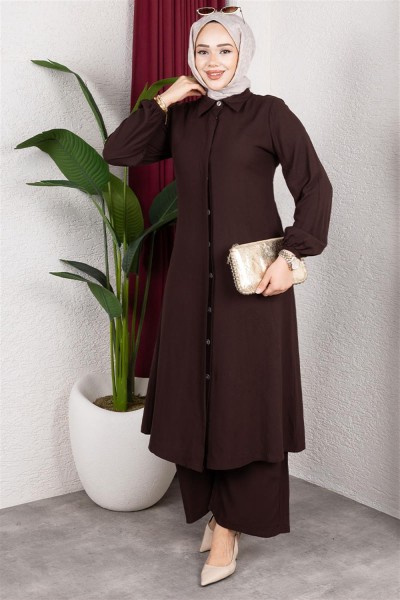 Uzun Tesettür Takım KAHVERENGİ - Thumbnail