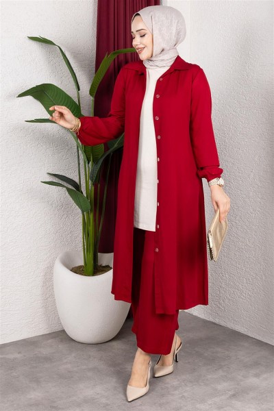 Uzun Tesettür Takım KIRMIZI - Thumbnail