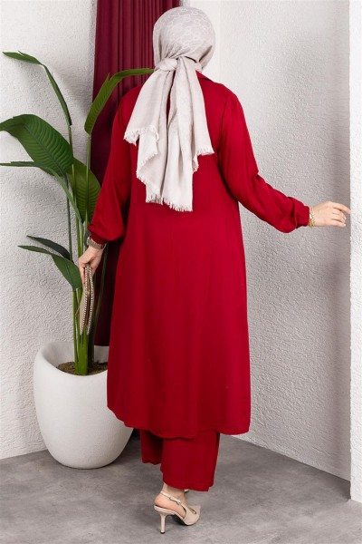 Uzun Tesettür Takım KIRMIZI - Thumbnail