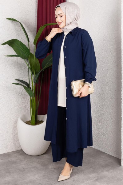 Uzun Tesettür Takım LACİVERT - Thumbnail