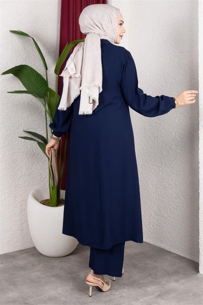 Uzun Tesettür Takım LACİVERT - Thumbnail