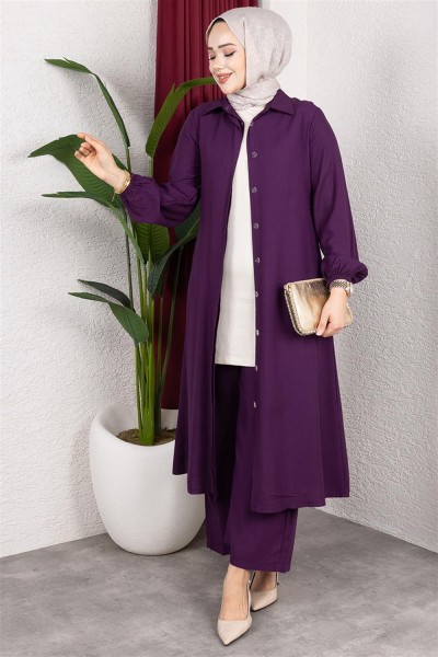 Uzun Tesettür Takım MÜRDÜM - Thumbnail