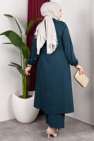 Uzun Tesettür Takım PETROL - Thumbnail