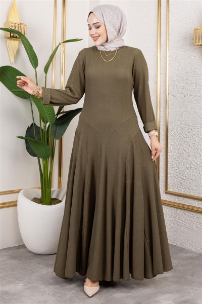 SGS - Volan Detaylı Bürümcük Elbise HAKİ