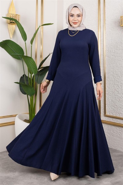 SGS - Volan Detaylı Bürümcük Elbise LACİVERT