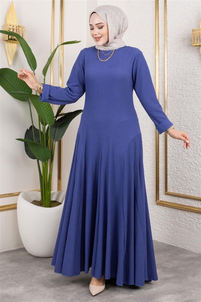 SGS - Volan Detaylı Bürümcük Elbise MAVİ