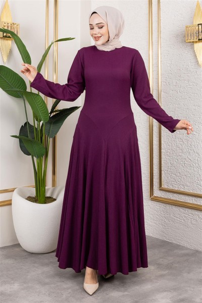Volan Detaylı Bürümcük Elbise MOR - Thumbnail