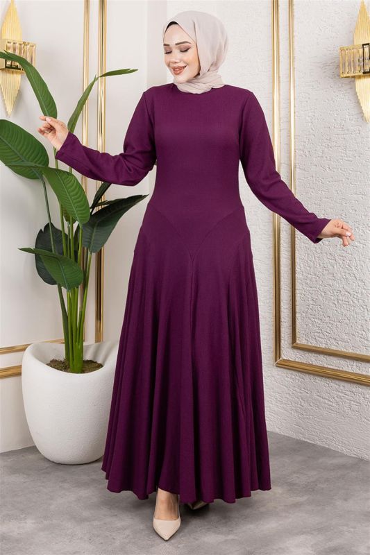 Volan Detaylı Bürümcük Elbise MOR - 2