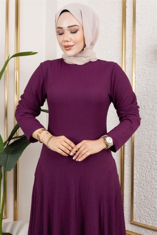 Volan Detaylı Bürümcük Elbise MOR - 3