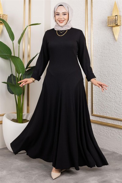 SGS - Volan Detaylı Bürümcük Elbise SİYAH