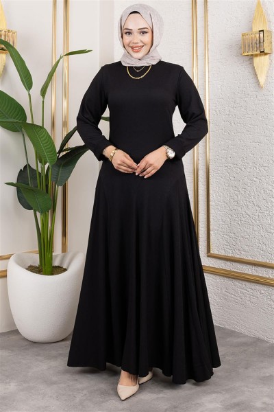 Volan Detaylı Bürümcük Elbise SİYAH - Thumbnail