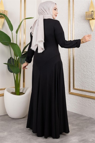 Volan Detaylı Bürümcük Elbise SİYAH - Thumbnail