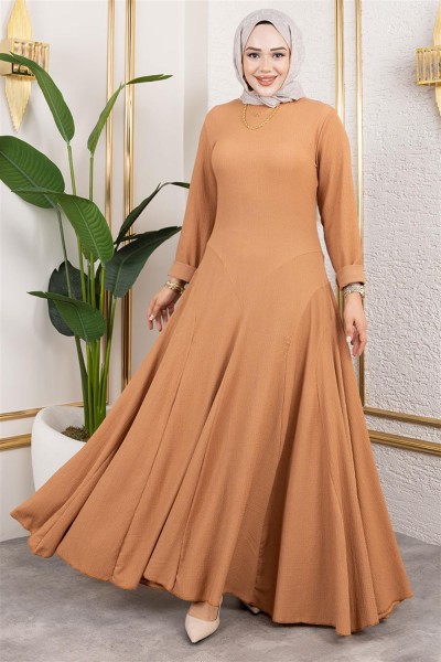 SGS - Volan Detaylı Bürümcük Elbise TABA