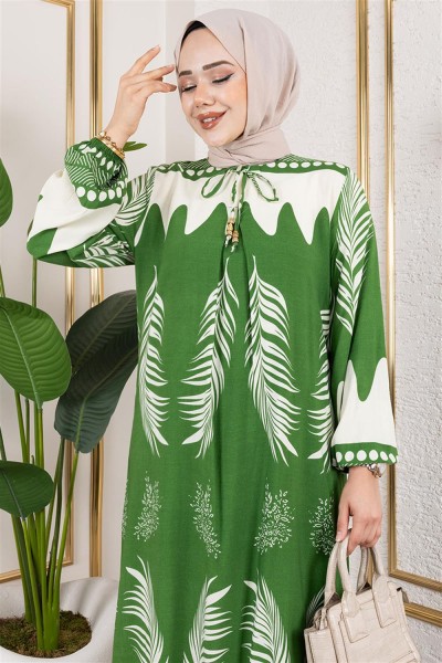 Yakası Bağlamalı Viskon Elbise ÇAĞLA YEŞİLİ - Thumbnail