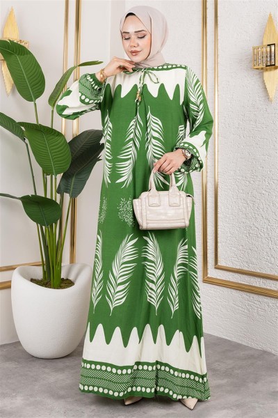 Yakası Bağlamalı Viskon Elbise ÇAĞLA YEŞİLİ - Thumbnail