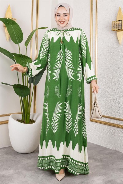 SGS - Yakası Bağlamalı Viskon Elbise ÇAĞLA YEŞİLİ
