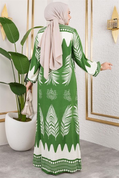 Yakası Bağlamalı Viskon Elbise ÇAĞLA YEŞİLİ - Thumbnail