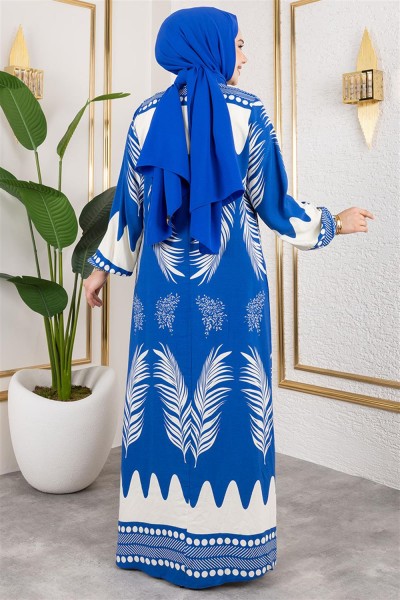 Yakası Bağlamalı Viskon Elbise İNDİGO - Thumbnail