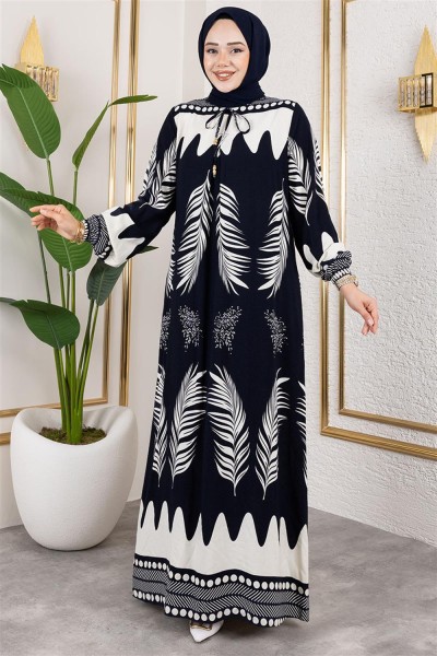 Yakası Bağlamalı Viskon Elbise SİYAH - Thumbnail