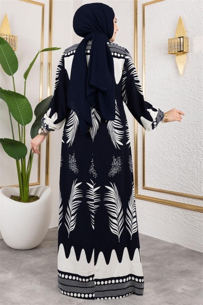 Yakası Bağlamalı Viskon Elbise SİYAH - Thumbnail