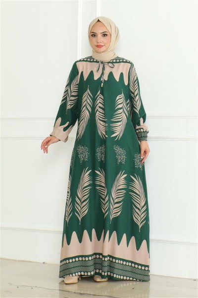 SGS - Yakası Bağlamalı Viskon Elbise ZÜMRÜT YEŞİLİ