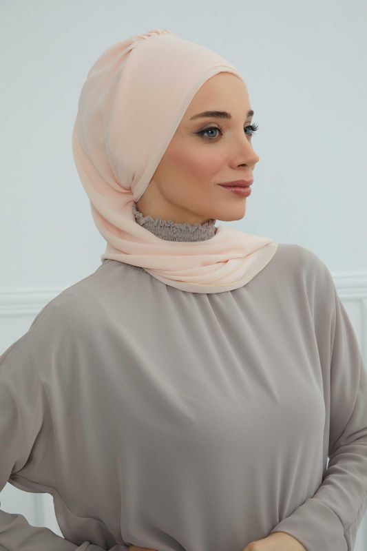 Yandan Fırfırlı Çiçek Aksesuarlı Şifon Hazır Türban,HT-102,HT-102 Bej-Gold - 7