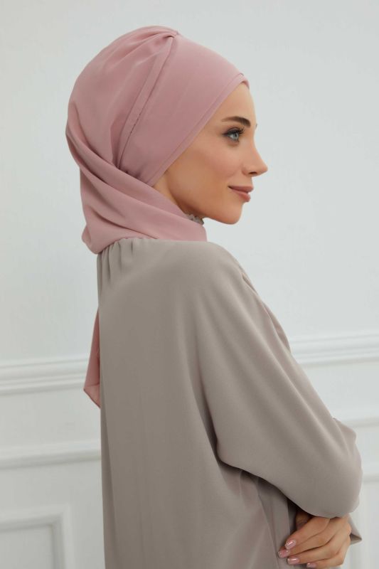 Yandan Fırfırlı Çiçek Aksesuarlı Şifon Hazır Türban,HT-102,HT-102 Pudra-Gümüş - 6