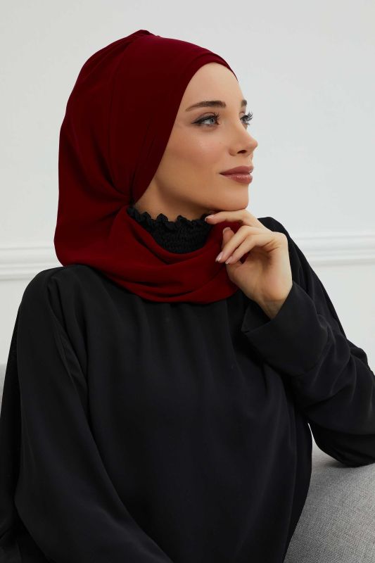 Yandan Fırfırlı Gümüş Aksesuarlı Şifon Hazır Türban,HT-106,HT-106 Bordo - 6