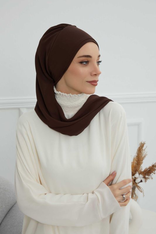 Yandan Fırfırlı Gümüş Aksesuarlı Şifon Hazır Türban,HT-106,HT-106 Kahverengi - 5