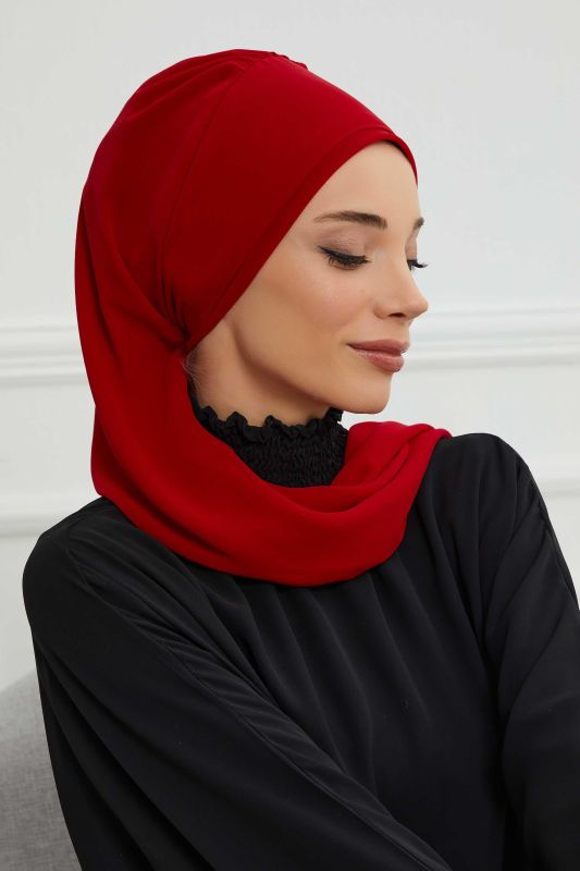 Yandan Fırfırlı Gümüş Aksesuarlı Şifon Hazır Türban,HT-106,HT-106 Kırmızı - 4