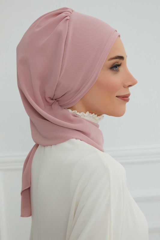 Yandan Fırfırlı Gümüş Aksesuarlı Şifon Hazır Türban,HT-106,HT-106 Pudra - 8