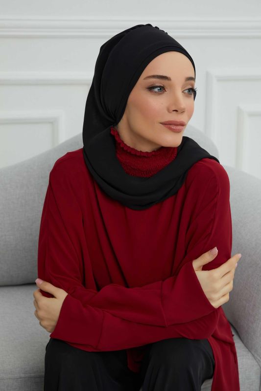 Yandan Fırfırlı Gümüş Aksesuarlı Şifon Hazır Türban,HT-106,HT-106 Siyah - 4