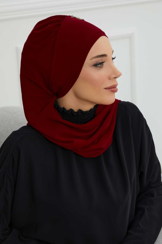 Yandan Fırfırlı Taş Aksesuarlı Şifon Hazır Türban,HT-100,HT-100 Bordo - 6