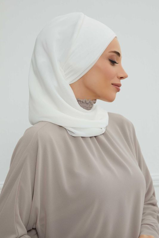 Yandan Fırfırlı Taş Aksesuarlı Şifon Hazır Türban,HT-100,HT-100 Kırık Beyaz - 4