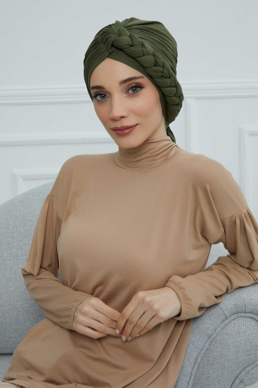 Yandan Örgülü Penye Bone,B-3 Haki Yeşili - 2