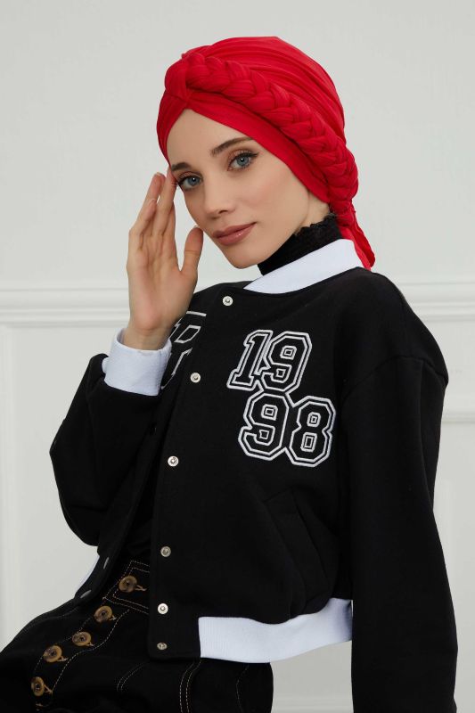 Yandan Örgülü Penye Bone,B-3 Kırmızı - 1