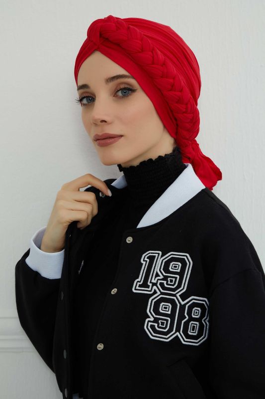 Yandan Örgülü Penye Bone,B-3 Kırmızı - 5