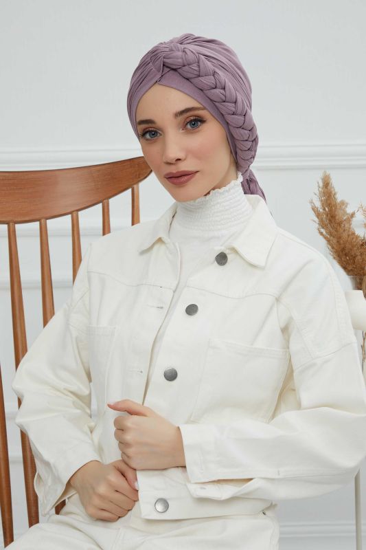 Yandan Örgülü Penye Bone,B-3 Lila - 2