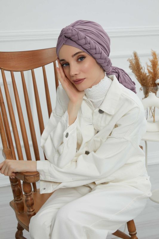 Yandan Örgülü Penye Bone,B-3 Lila - 5
