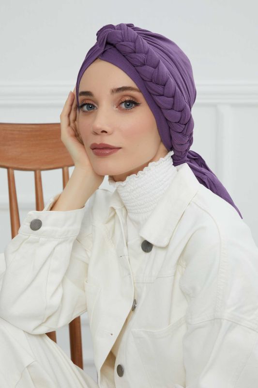 Side Braided Combed Cotton Bonnet,B-3 Purple 2 - 1