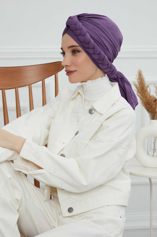 Side Braided Combed Cotton Bonnet,B-3 Purple 2 - 4